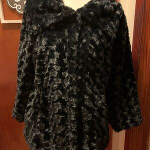 Elegant Black Faux Fur Swing Coat.